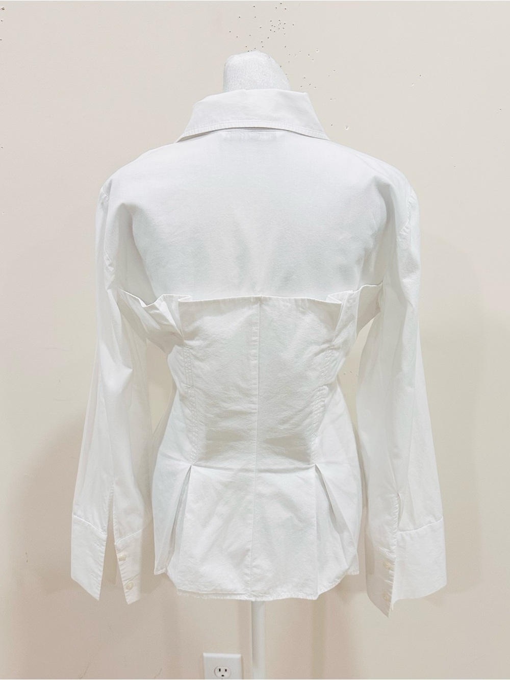 Zara White Poplin Corset Shirt Pleated Waist Ext Cuff Blouse M - Picture 6 of 12